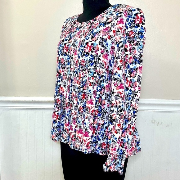 Jane & Delancey Womens White Floral Long Sleeve‎ Peplum Babydoll Boho top, small - Picture 6 of 13